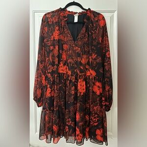 Floral Balloon Sleeve Long Sleeve Mini Dress